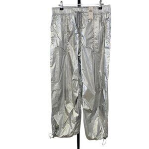 Anthropologie Daily Practice Base Jump Parachute Pants, Metallic, Cargo, Size M